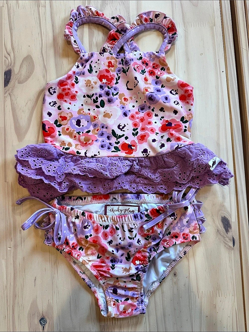 Riley Plum Floral Ruffle Bikini Set Like New